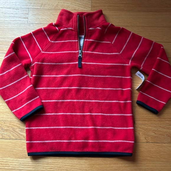 NWT Old Navy red fleece 1/4zip pullover with white stripes and navy blue detail - Picture 1 of 5